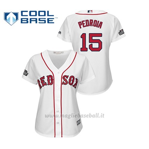 Maglia Baseball Donna Boston Red Sox 15 Dustin Pedroia Cool Base 2019 London Series Bianco